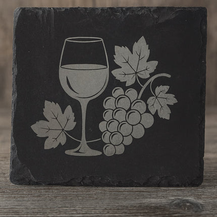 🍷 Schiefer-Untersetzer mit Weinglas &amp; Traubenmotiv