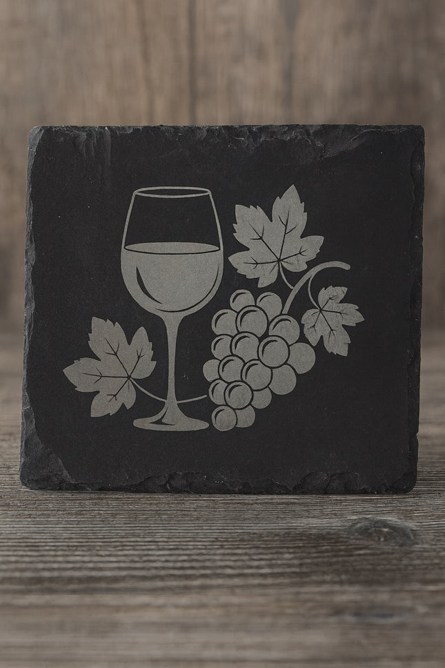 🍷 Schiefer-Untersetzer mit Weinglas &amp; Traubenmotiv