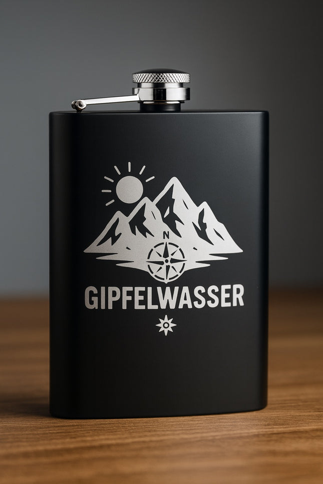 🏔️ Gipfelwasser – Edelstahl-Flachmann für Abenteurer