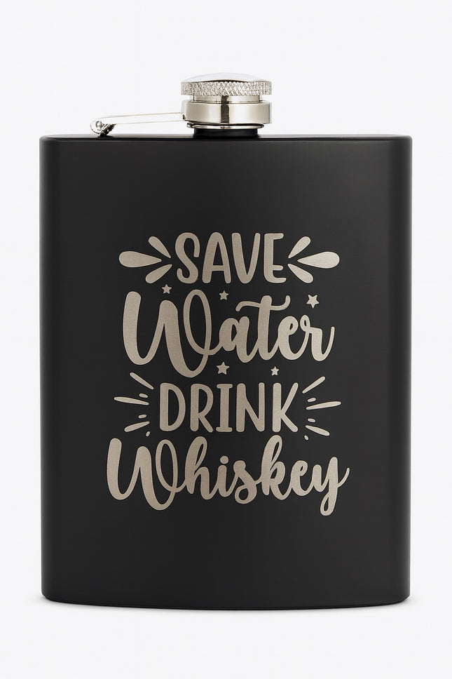 Edelstahl-Flachmann „Save Water – Drink Whiskey“