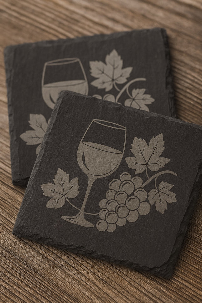 🍷 Schiefer-Untersetzer mit Weinglas &amp; Traubenmotiv
