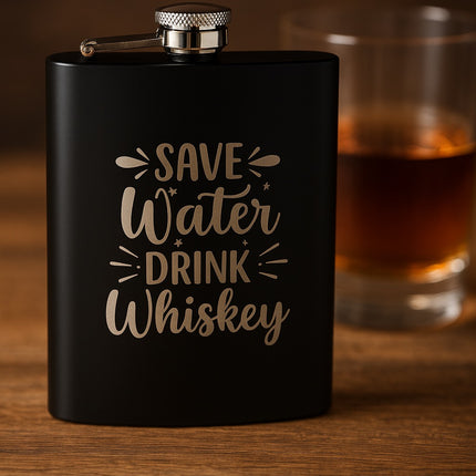 Edelstahl-Flachmann „Save Water – Drink Whiskey“