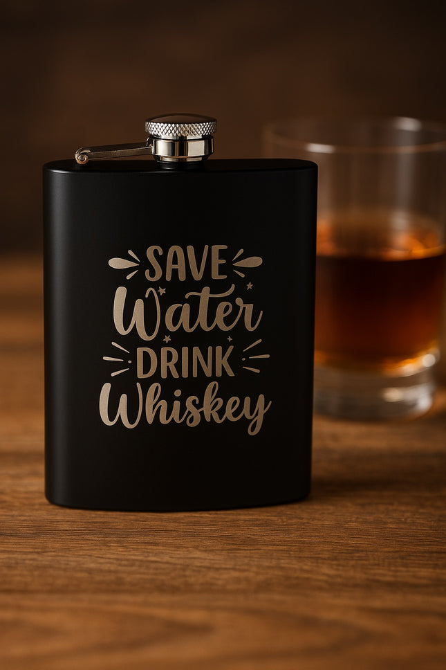 Edelstahl-Flachmann „Save Water – Drink Whiskey“