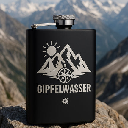 🏔️ Gipfelwasser – Edelstahl-Flachmann für Abenteurer